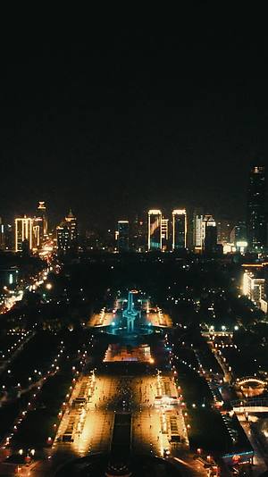 山东济南泉城公园竖屏夜景航拍视频的预览图