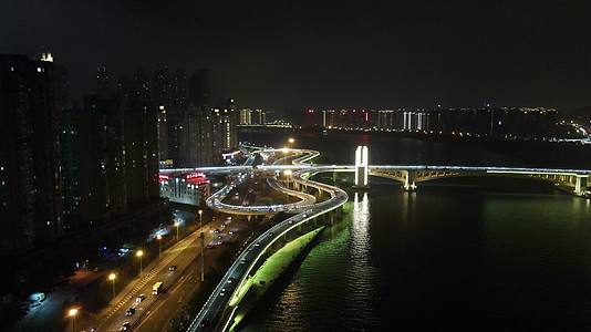 城市航拍泉州田安大桥夜景灯光视频的预览图