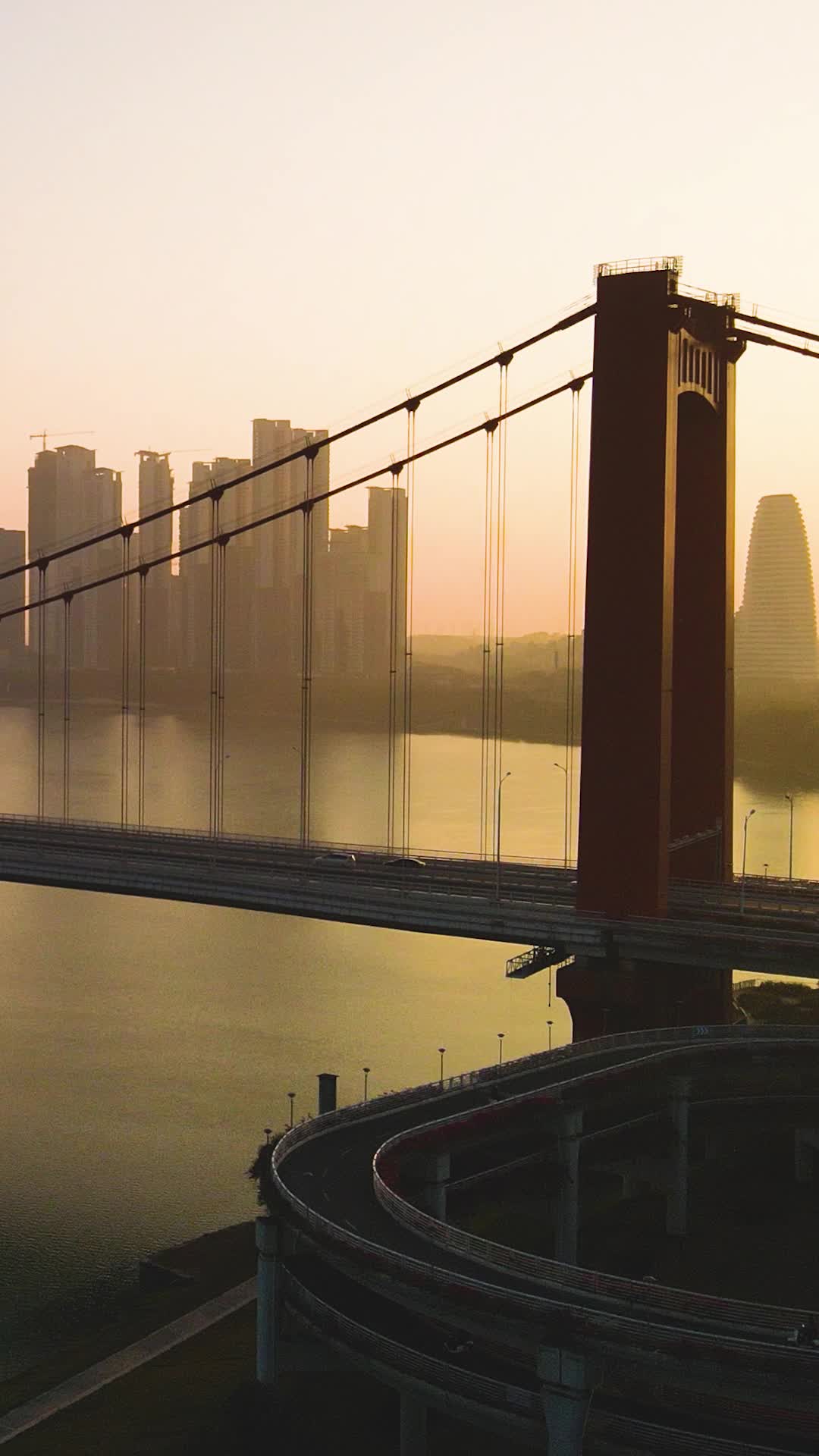 航拍南宁大桥日落视频的预览图