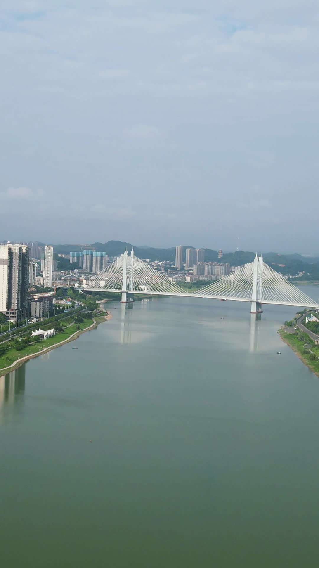城市航拍湖南益阳溪流湾大桥竖屏视频的预览图