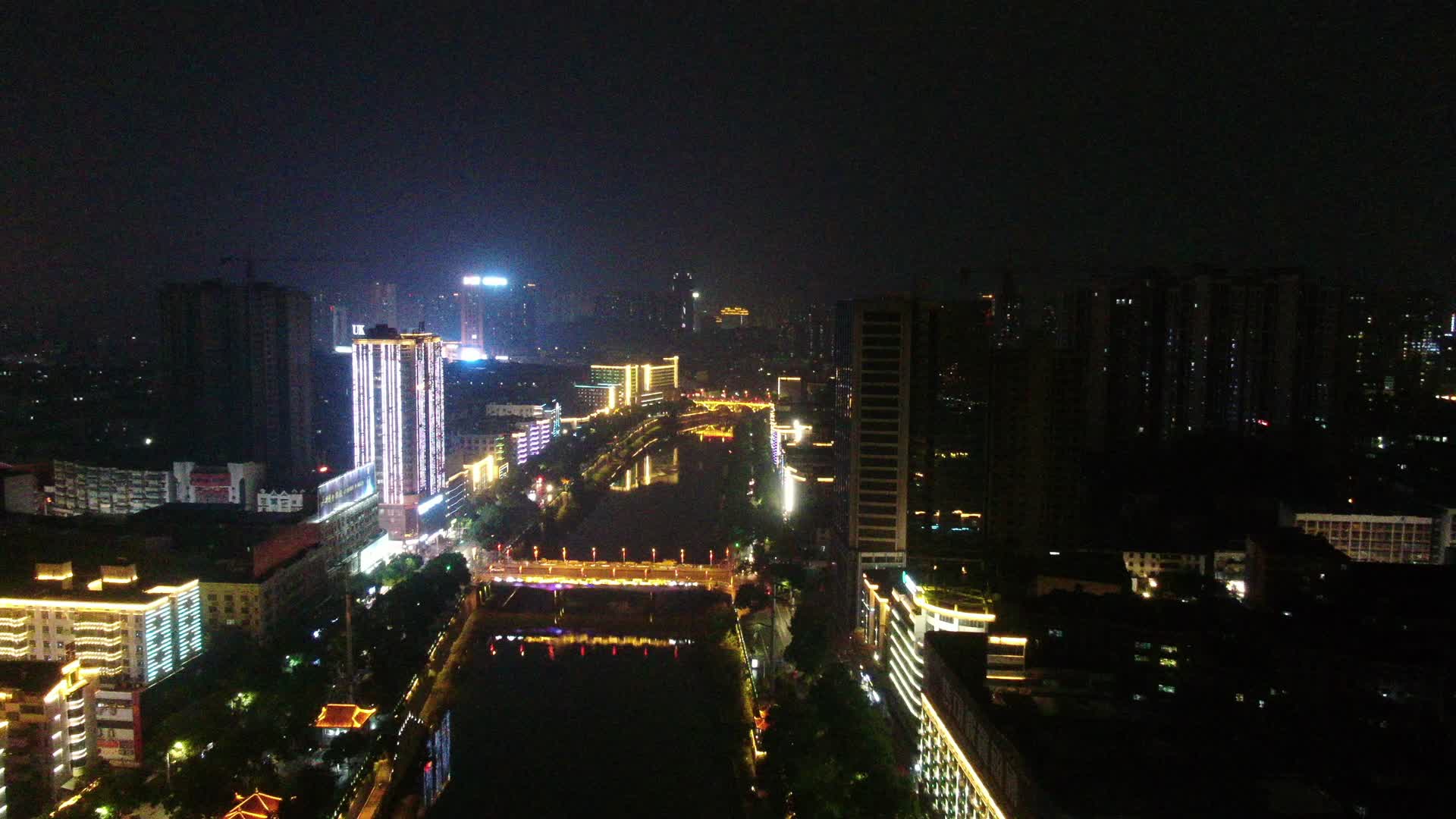 航拍湖南邵阳城市夜景视频的预览图