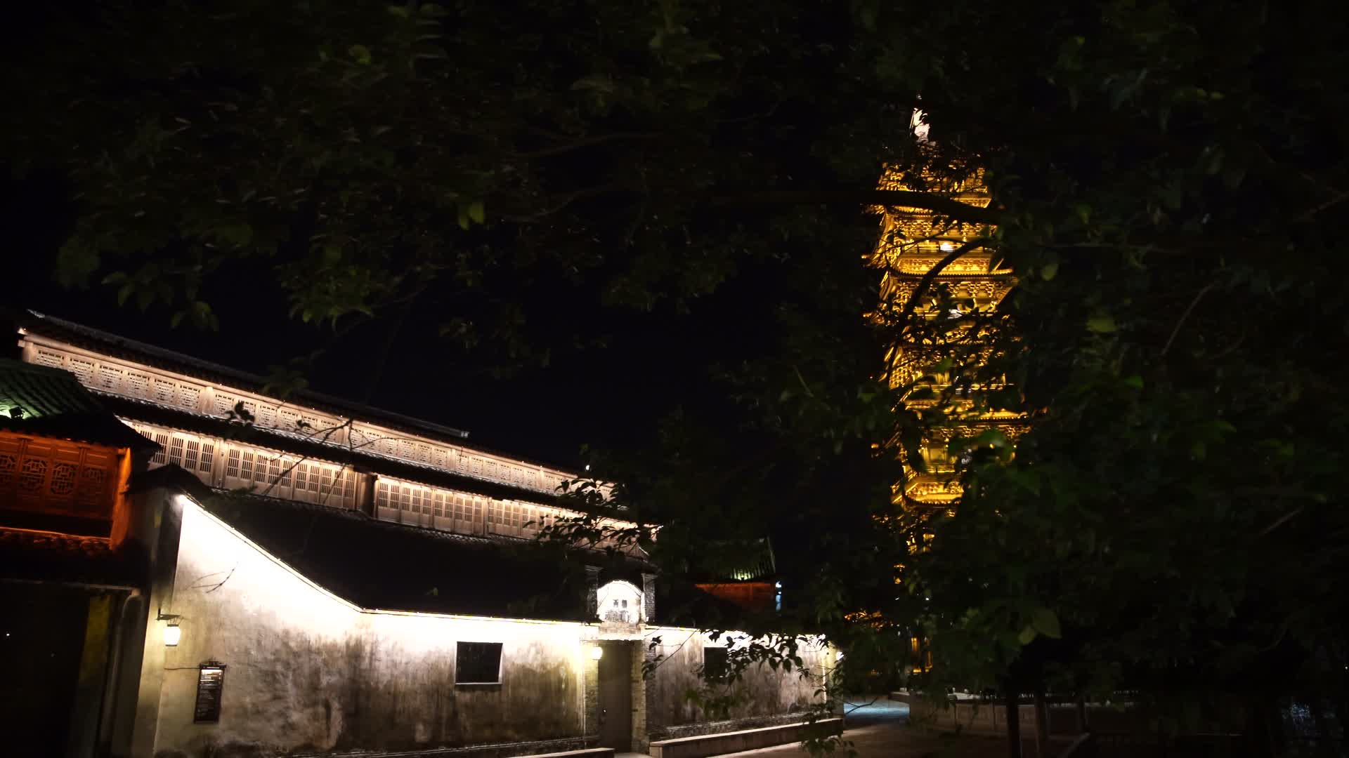 嘉兴乌镇西栅白莲寺白莲塔夜景视频的预览图