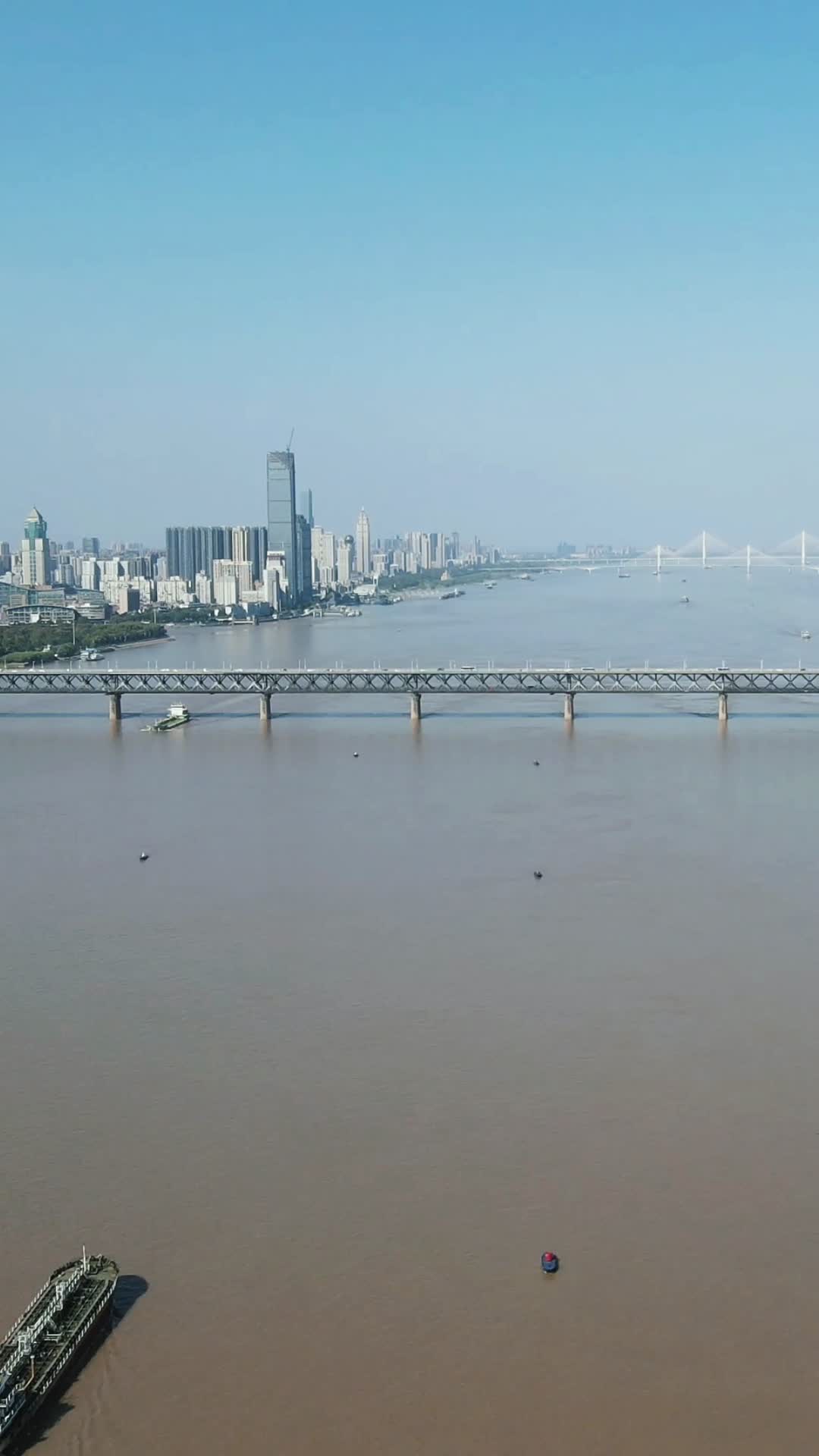 城市航拍武汉长江大桥竖屏视频的预览图