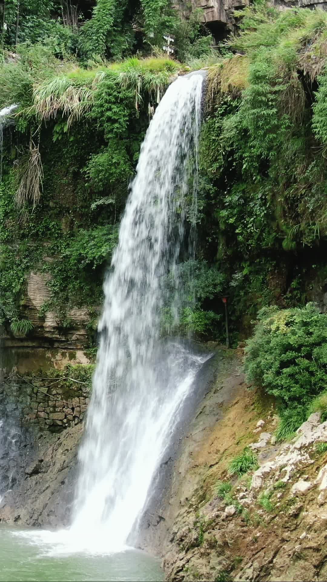 旅游景区芙蓉镇瀑布流水竖屏视频的预览图