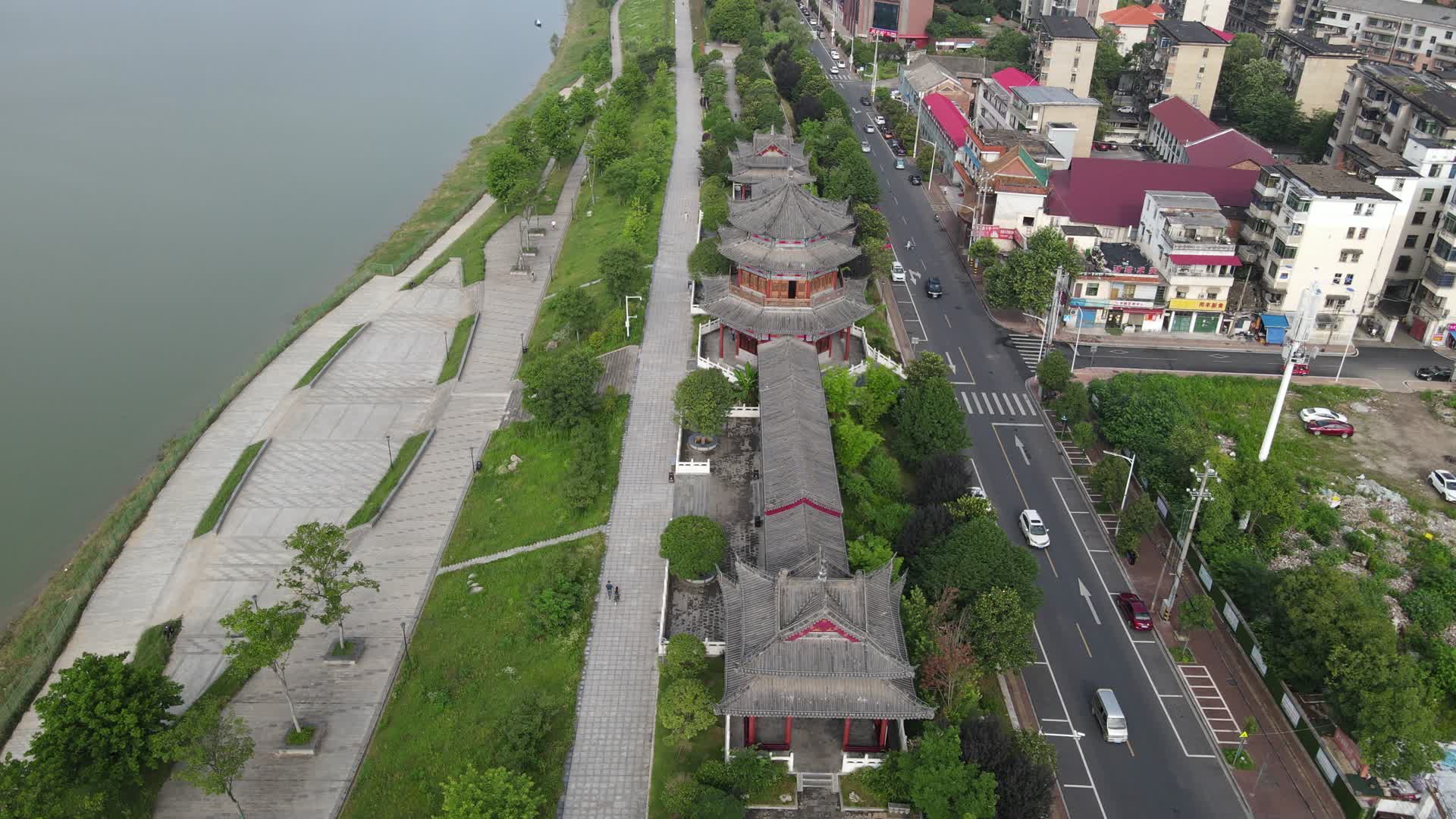 城市航拍湖南益阳文昌阁地标视频的预览图