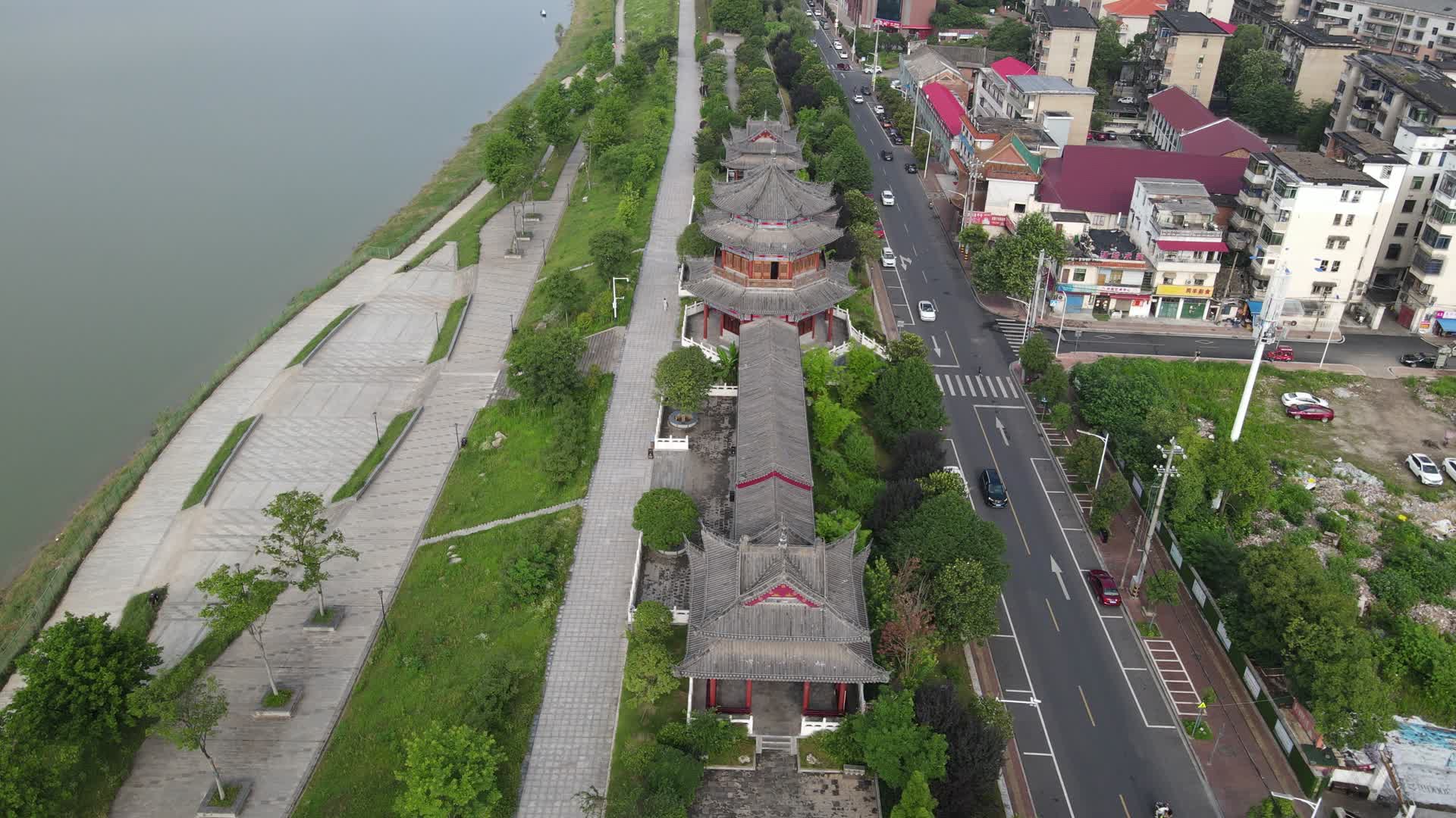 城市航拍湖南益阳文昌阁地标视频的预览图