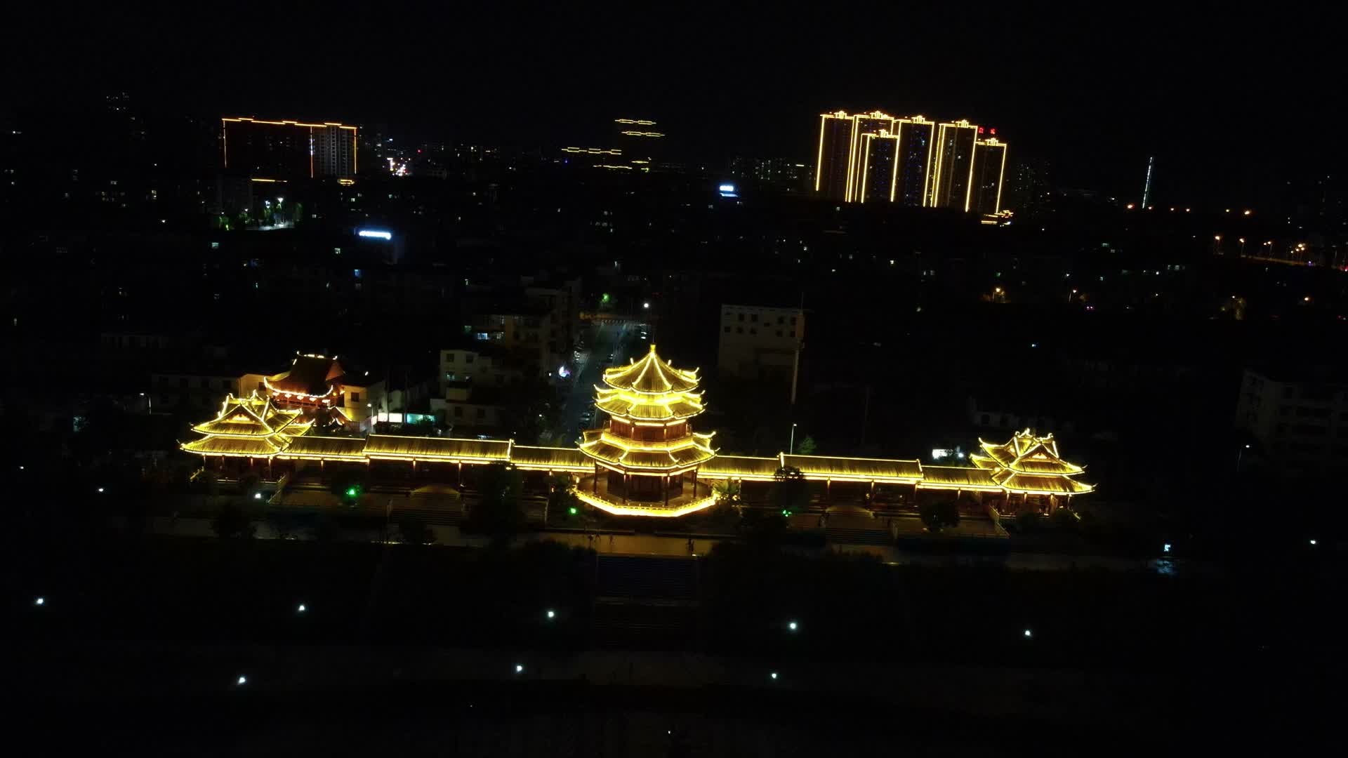 城市航拍湖南益阳文昌阁夜景视频的预览图