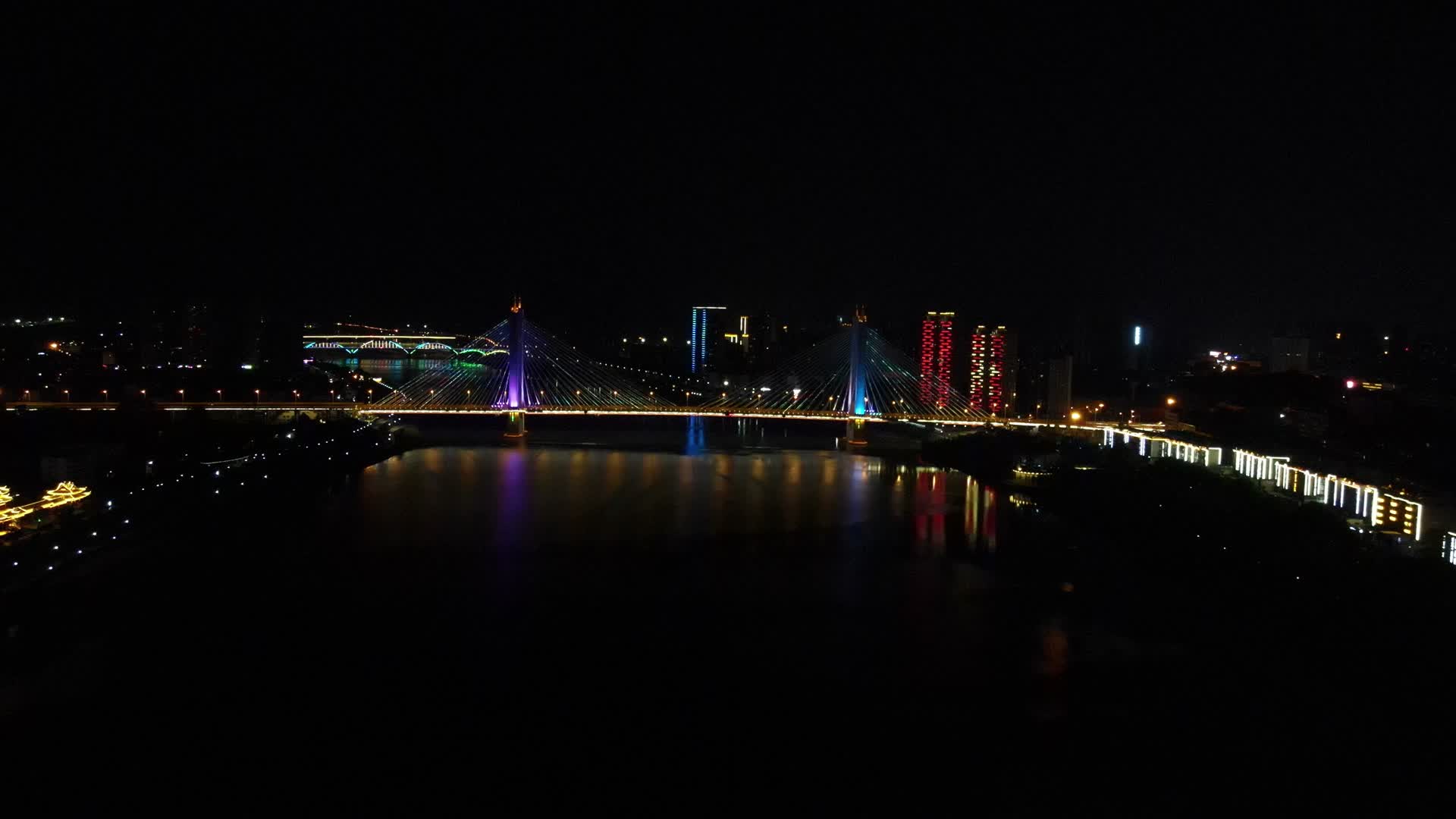 航拍湖南益阳九洲大桥夜景视频的预览图