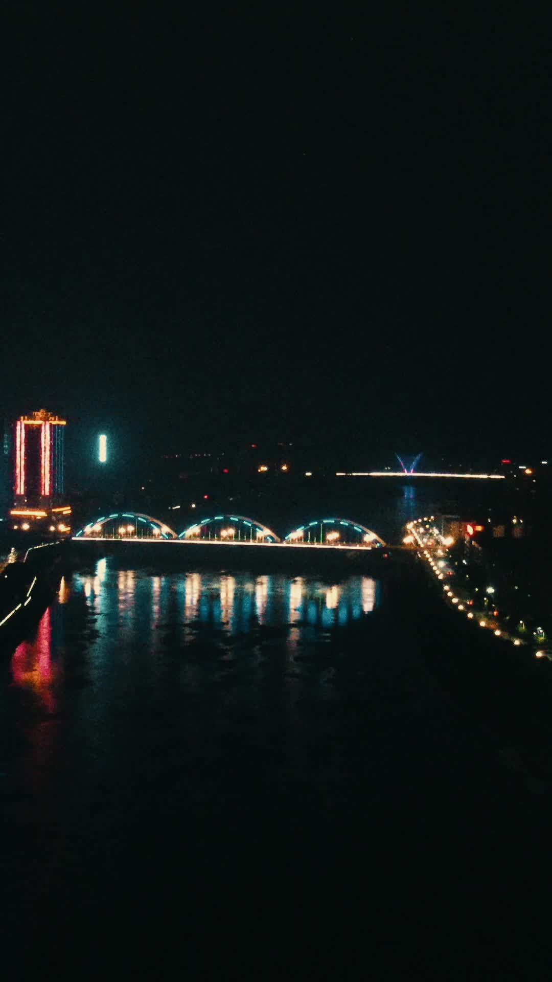 城市航拍湖南邵阳西湖大桥夜景竖屏视频的预览图