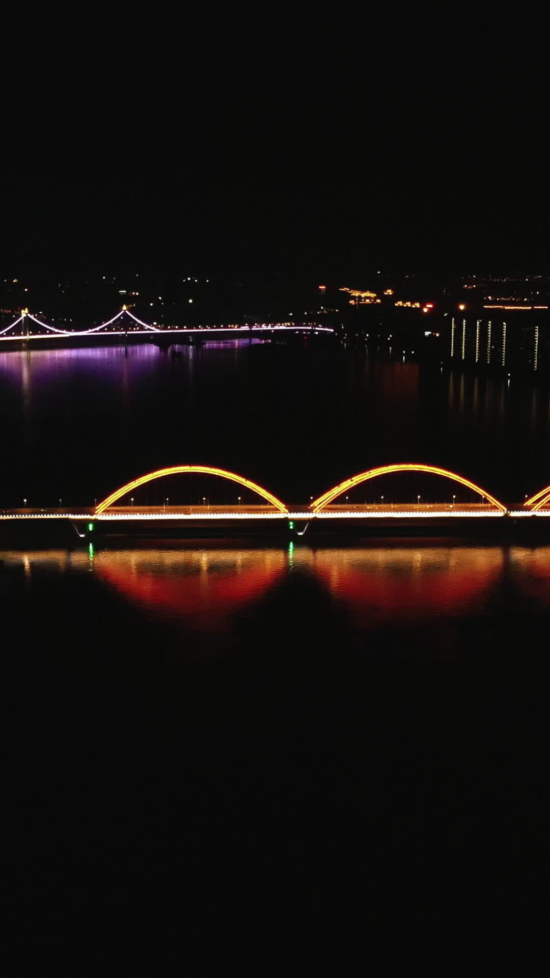 城市航拍湖南长沙福元路大桥夜景竖屏视频的预览图