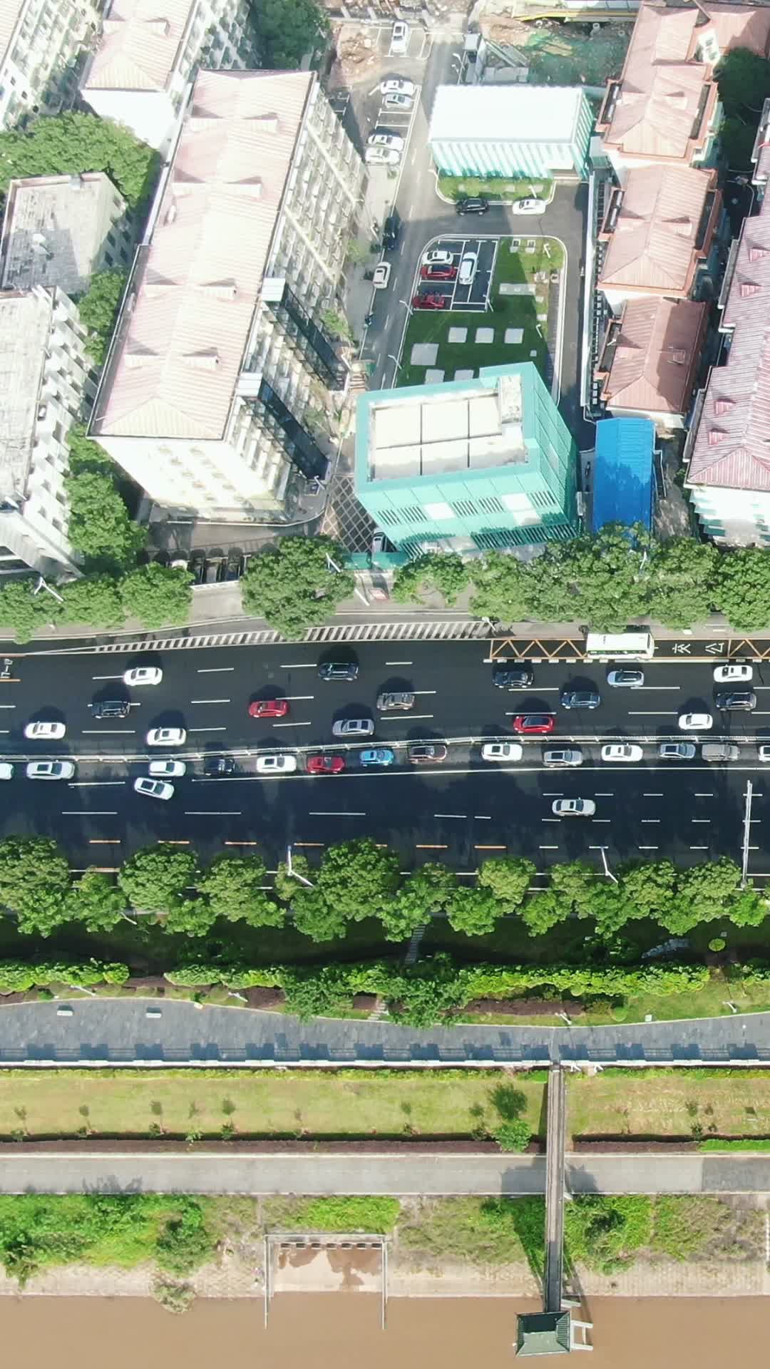 俯拍城市沿江大道交通车辆视频的预览图