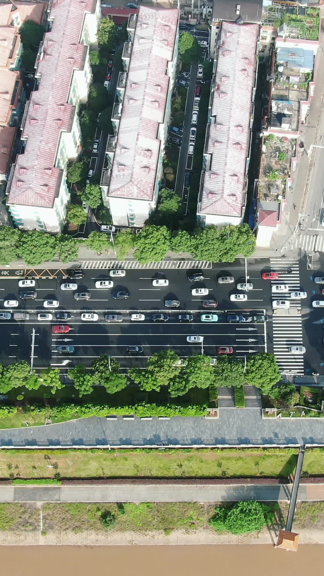 俯拍城市沿江大道交通车辆视频的预览图