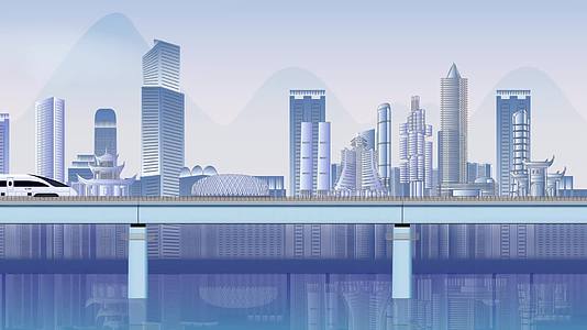 AE模板mg动画行驶列车高铁跨过大桥城市视频的预览图