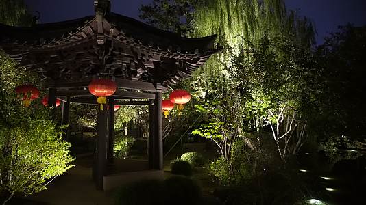绍兴沈园中式园林夜景视频的预览图