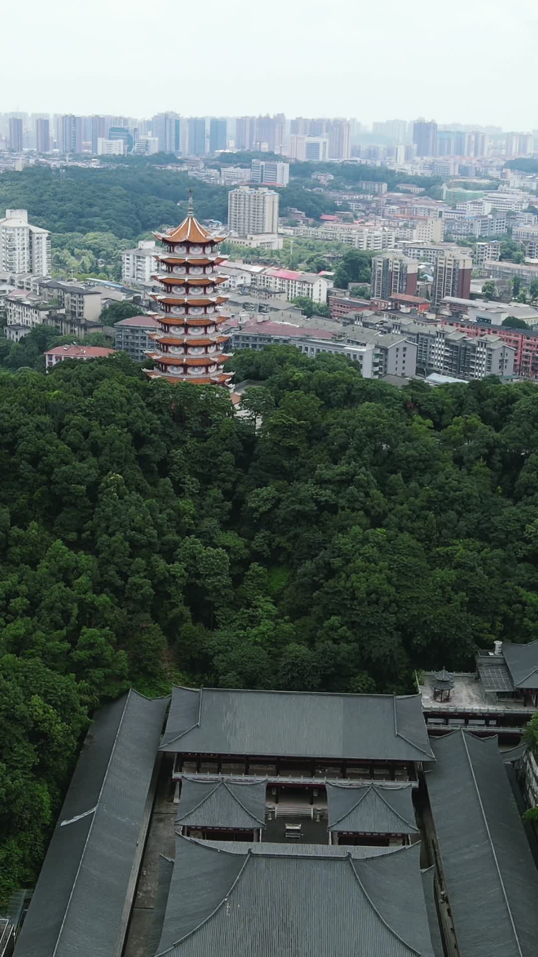 旅游景区湖南益阳白鹿寺古建筑竖屏航拍视频的预览图
