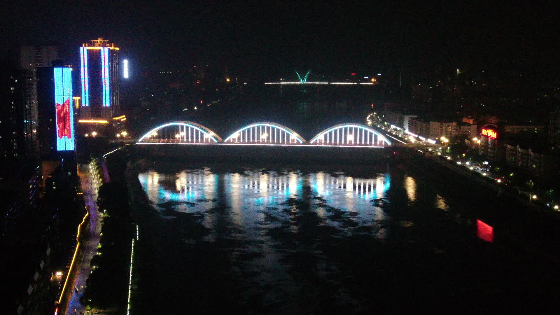 城市航拍湖南邵阳西湖大桥夜景视频的预览图