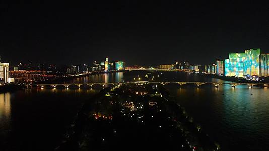 城市航拍湖南长沙橘子洲夜景灯光视频的预览图