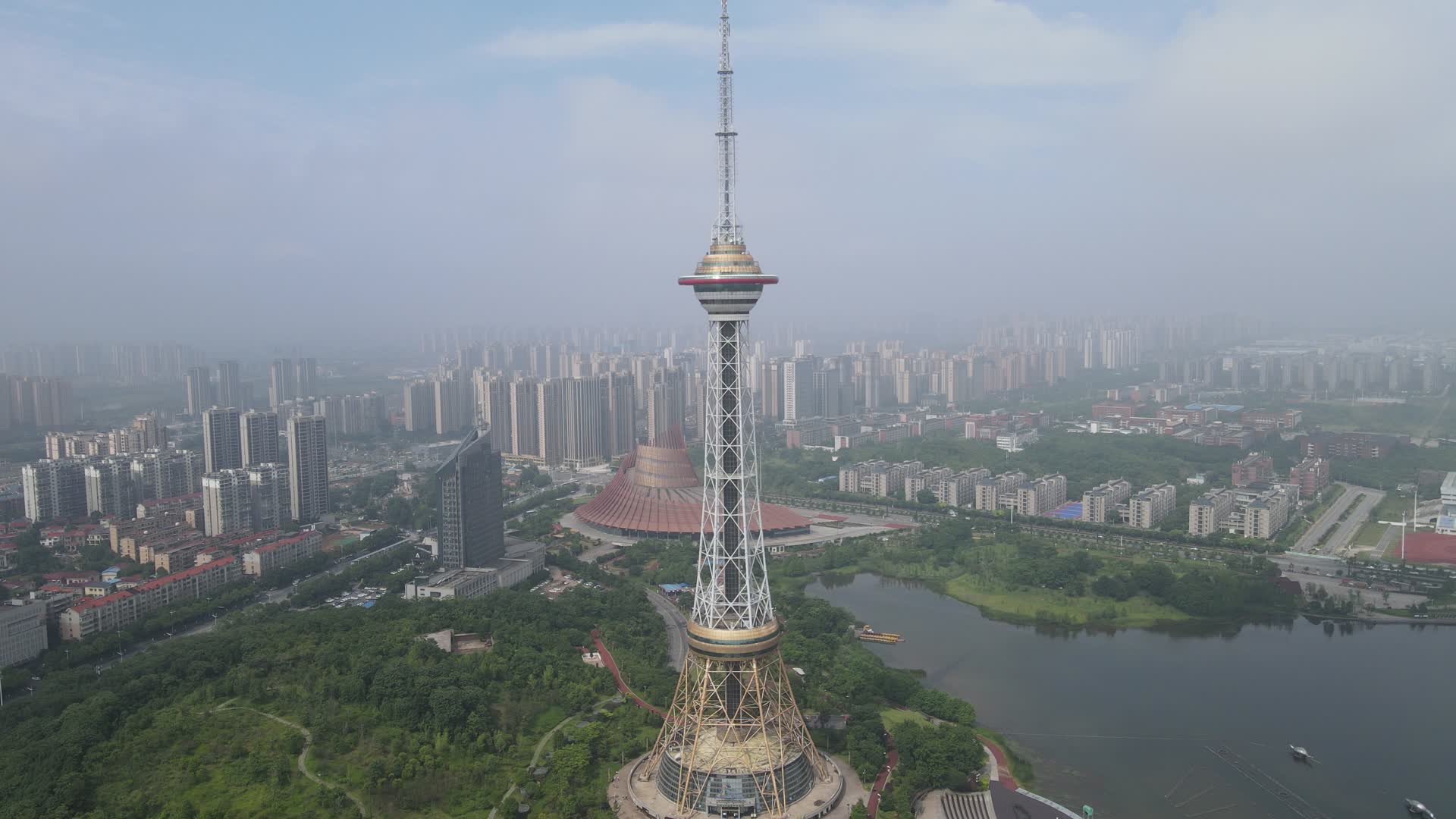 城市航拍湖南株洲神龙塔地标建筑视频的预览图