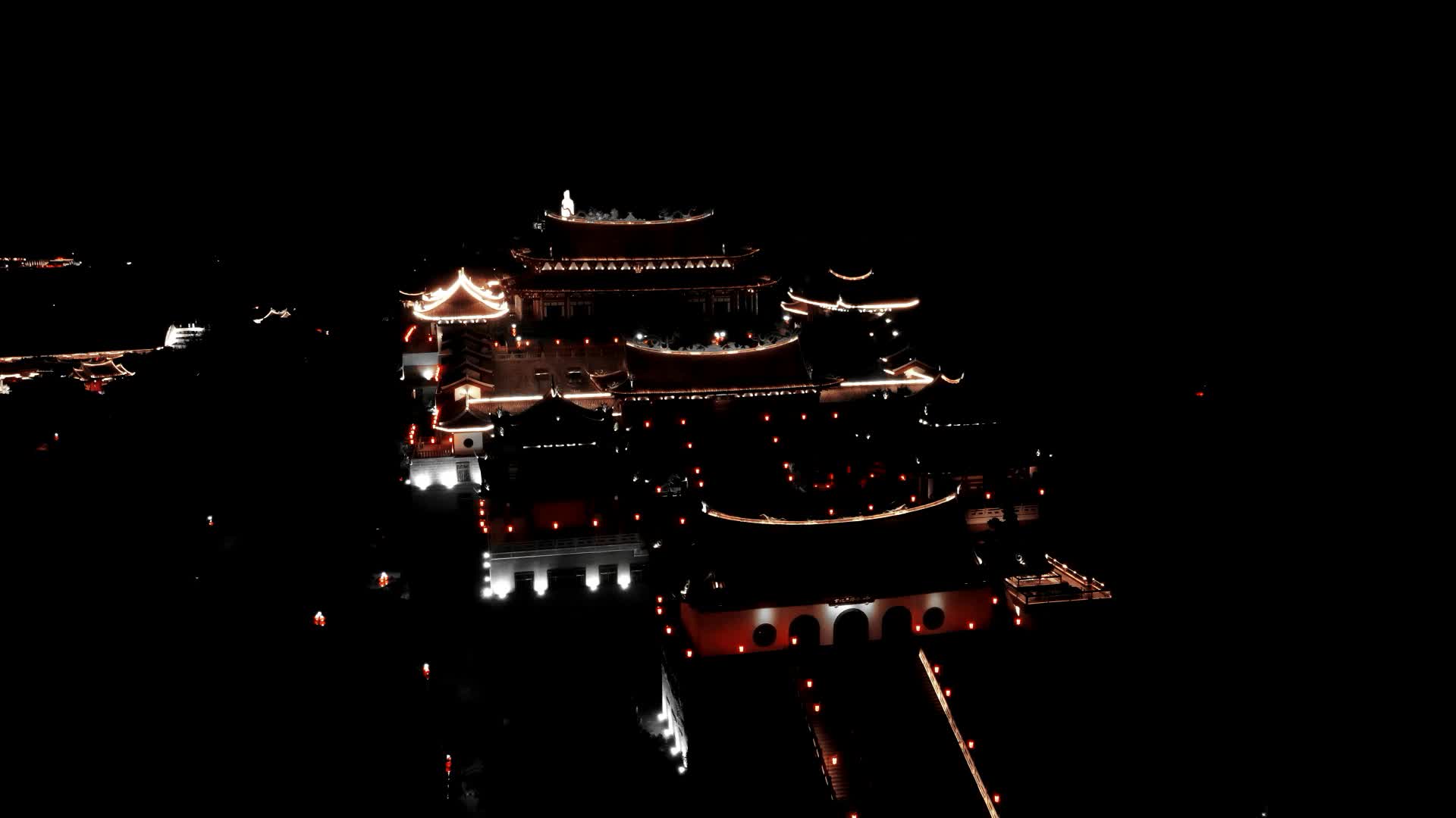 旅游景区航拍福建湄洲岛5A景区妈祖庙夜景多镜头视频的预览图