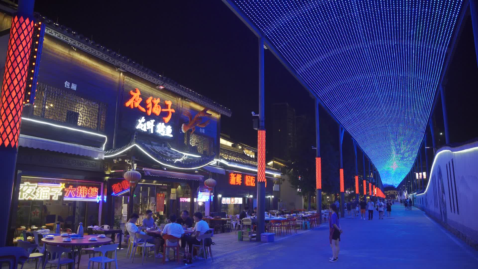 杭州拱墅区胜利河美食街夜景视频的预览图