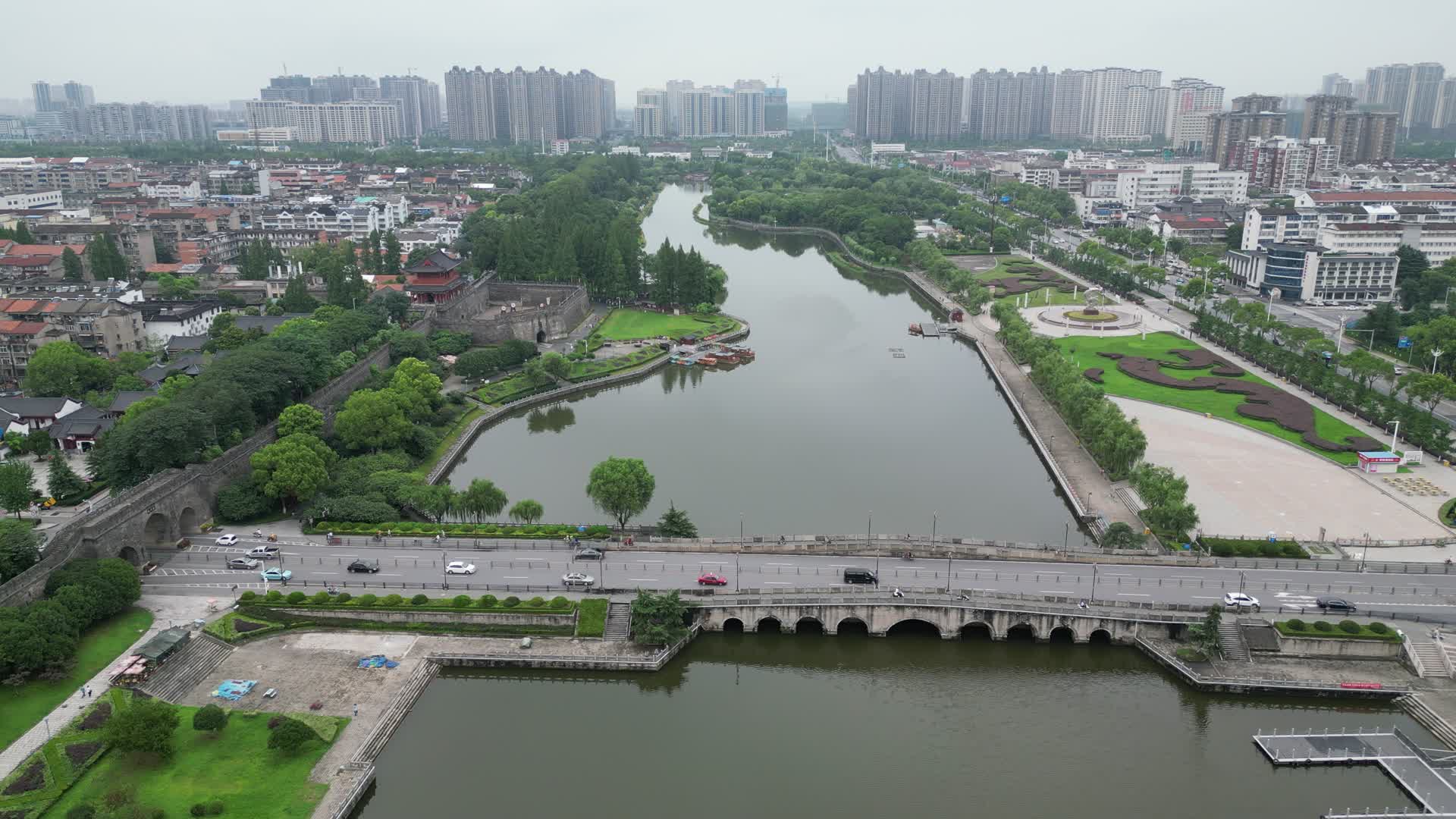 航拍湖北荆州九龙桥视频的预览图