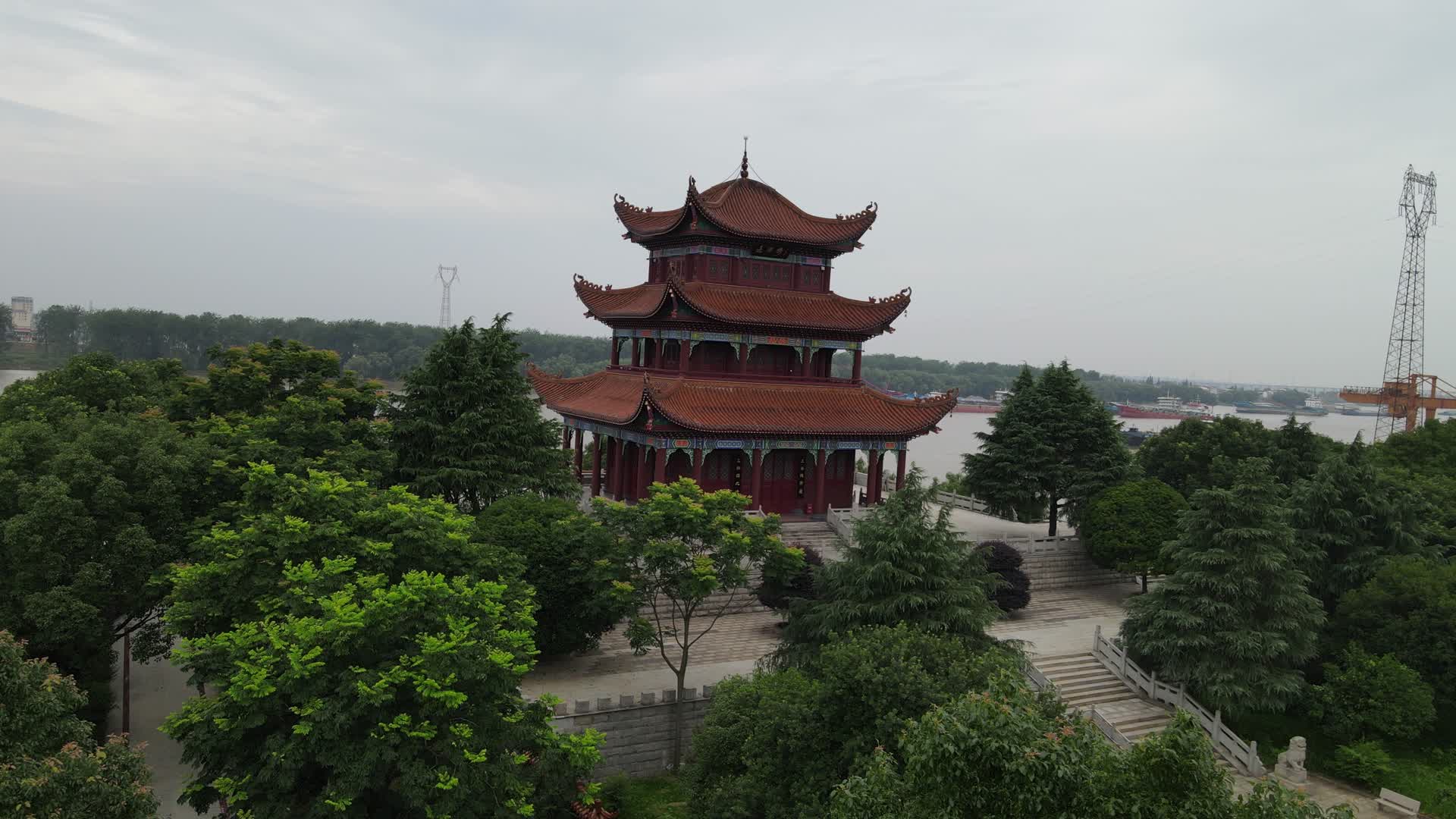 湖南湘阴县远浦楼古建筑航拍视频的预览图