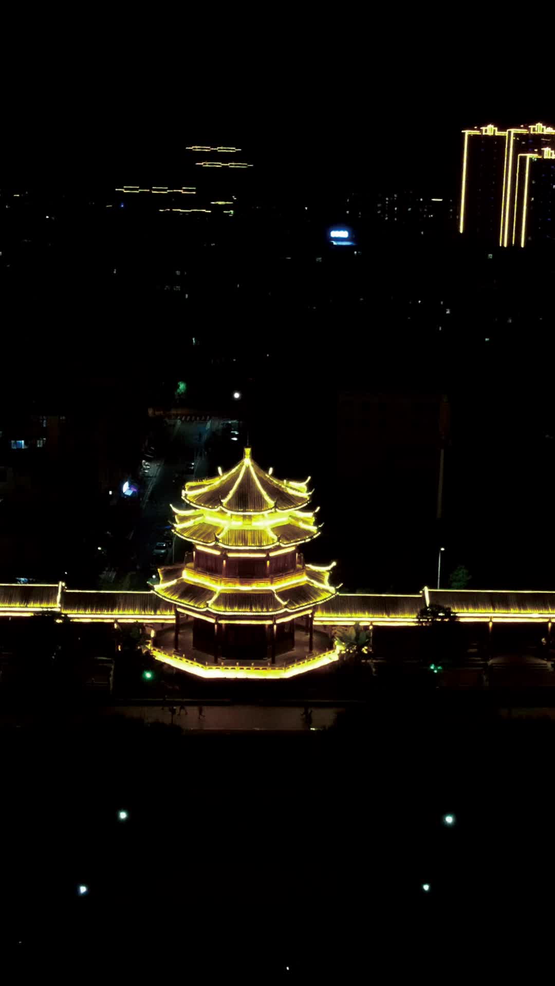 航拍湖南益阳文昌阁夜景视频的预览图
