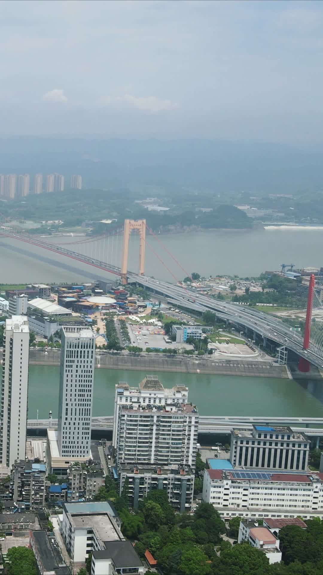 航拍湖北宜昌至善长江大桥竖版视频的预览图