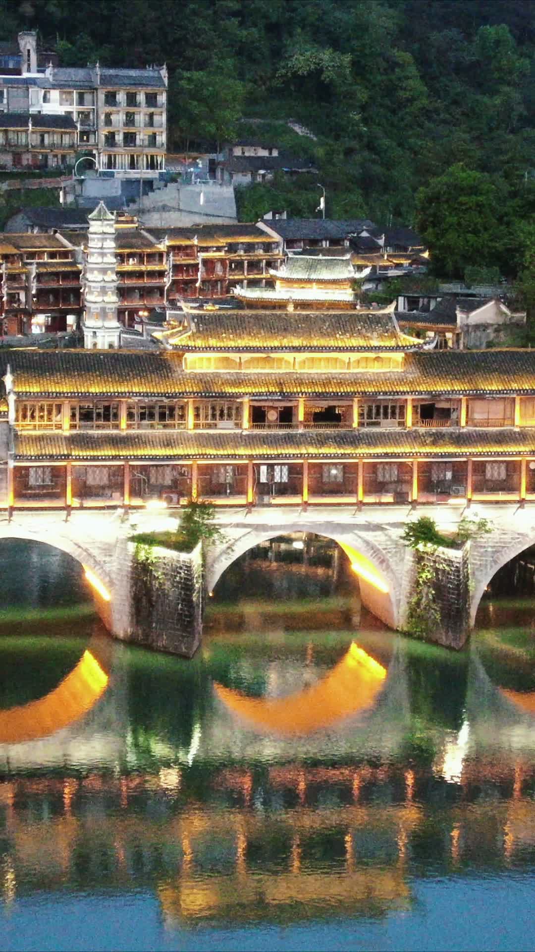 湖南湘西凤凰古城夜景竖屏视频的预览图