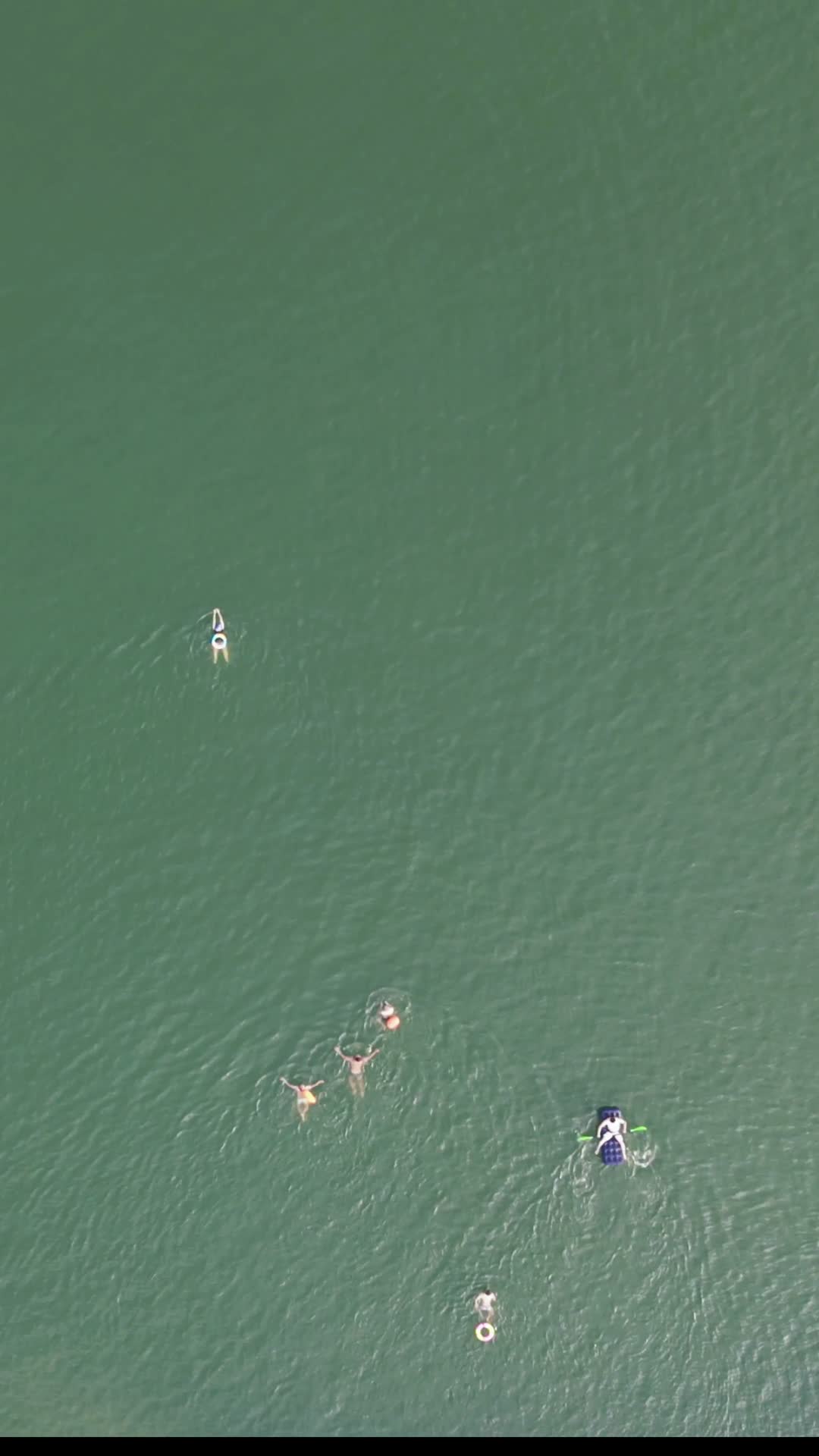 航拍夏季河中游泳嬉戏的人群视频的预览图