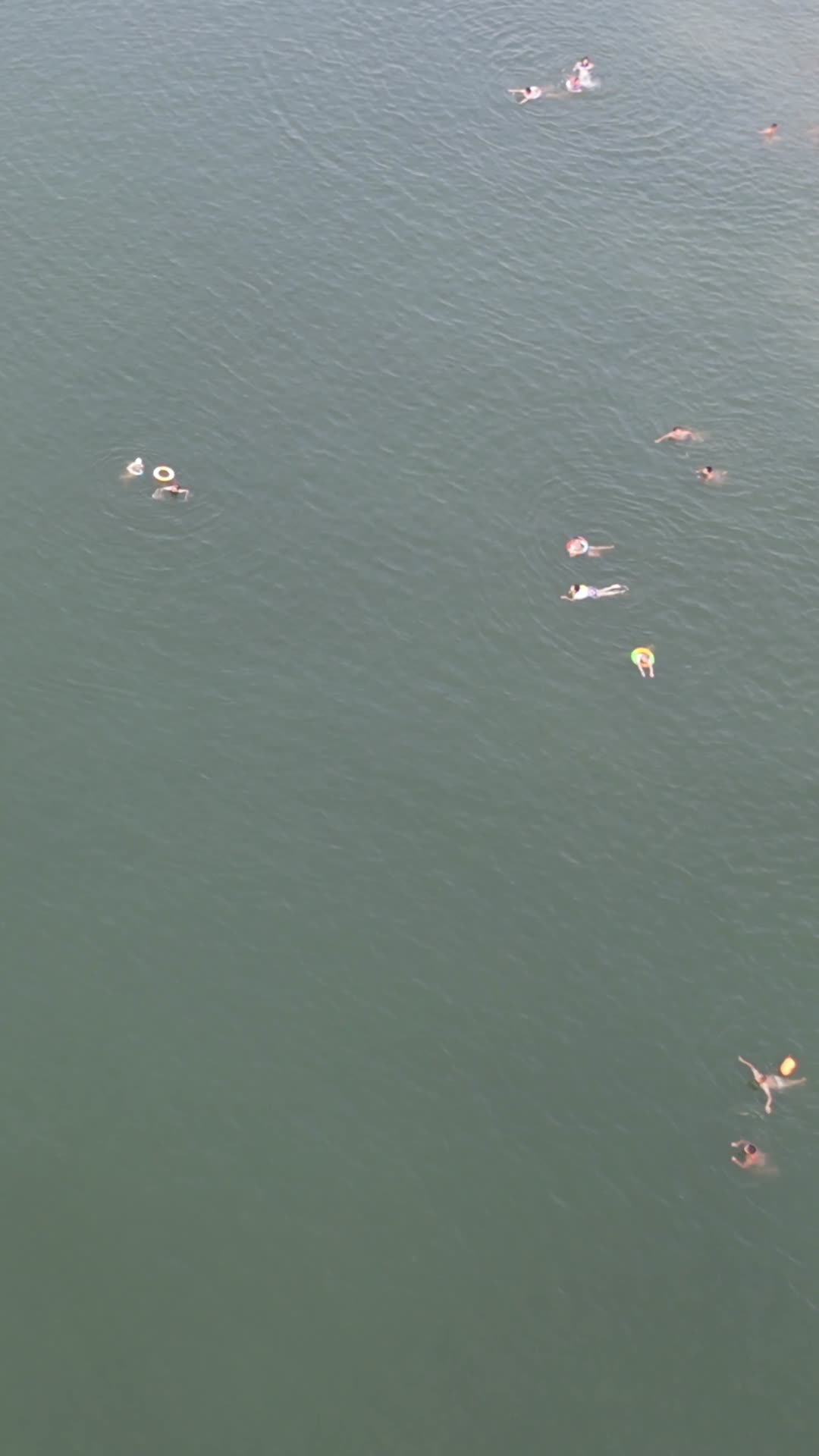 航拍夏季河中游泳嬉戏的人群视频的预览图
