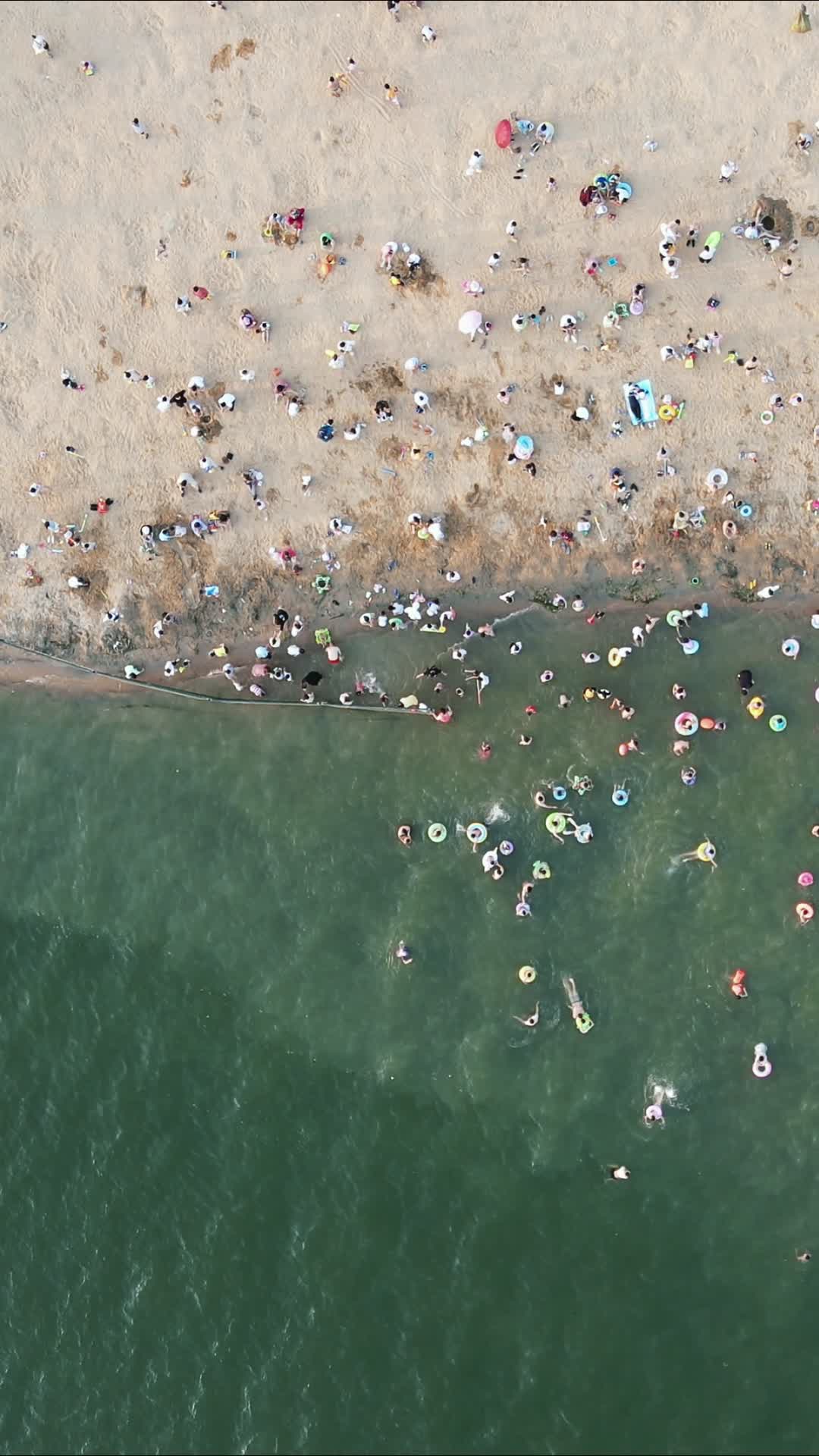航拍湖北襄阳鱼梁洲水上乐园沙滩视频的预览图