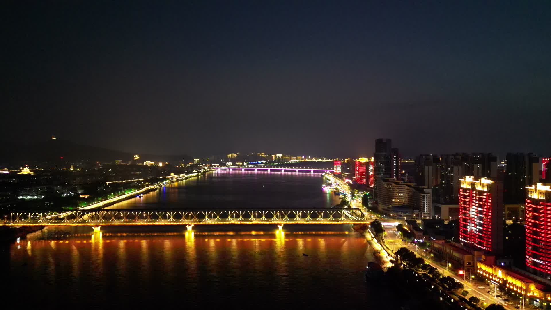 湖北襄阳汉江大桥夜景灯光视频的预览图