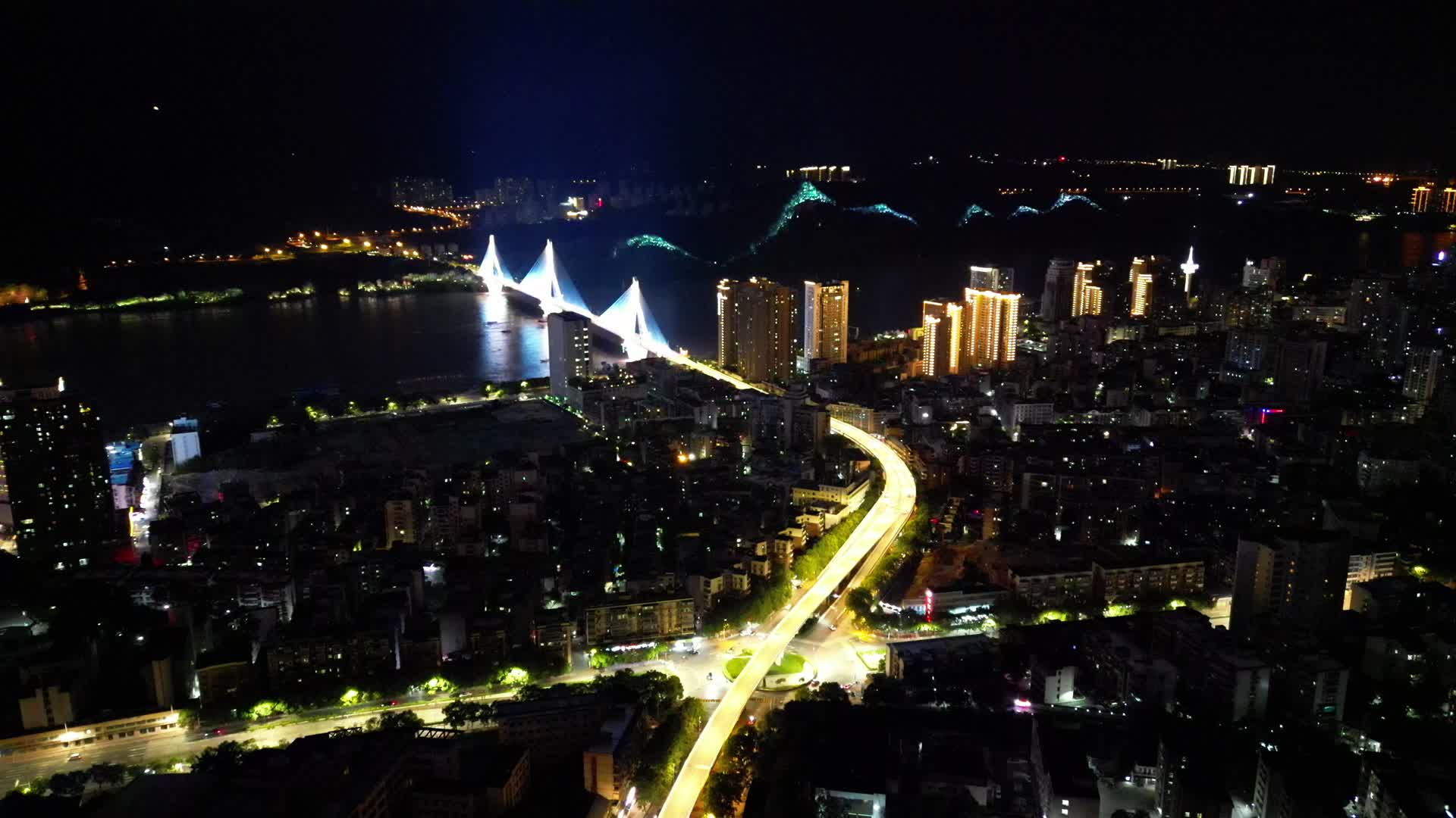 湖北宜昌长江大桥城市夜景灯光航拍视频的预览图