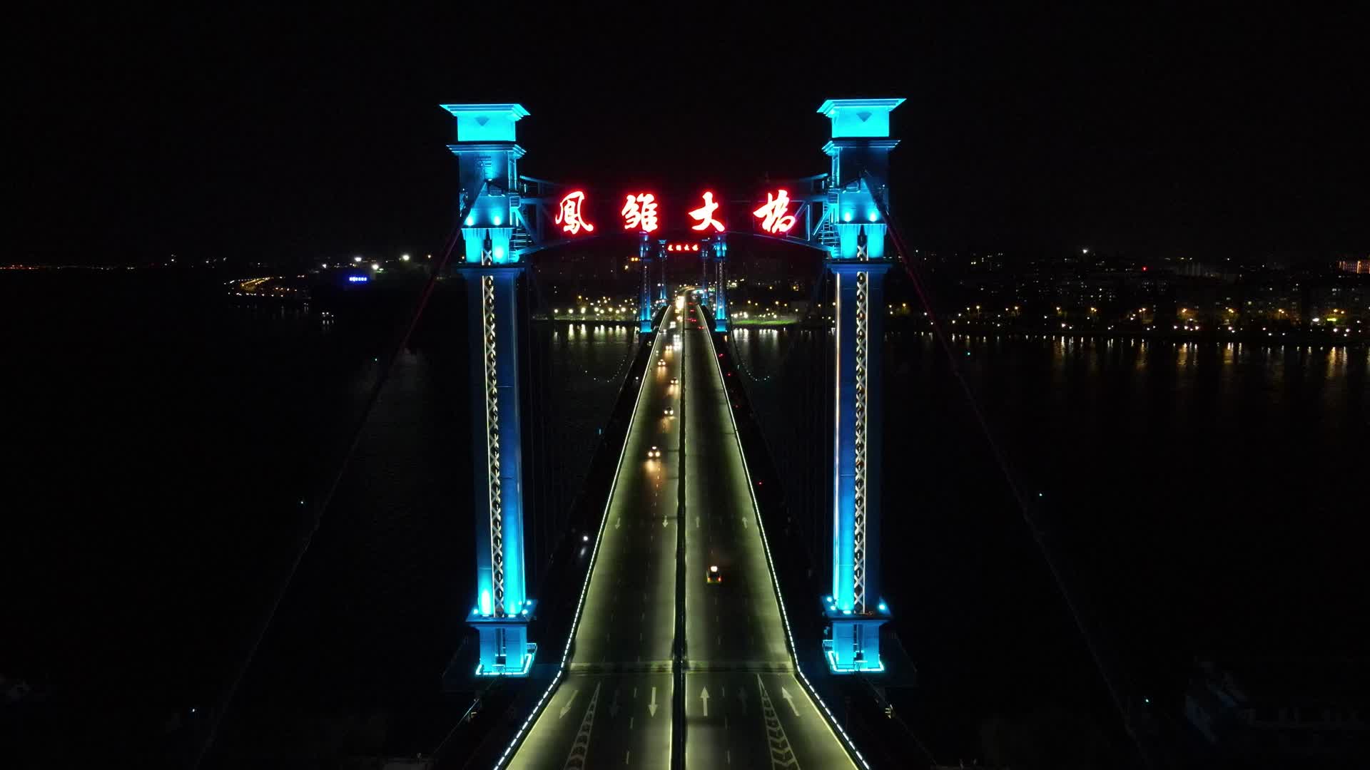 湖北襄阳凤雏大桥夜景灯光视频的预览图
