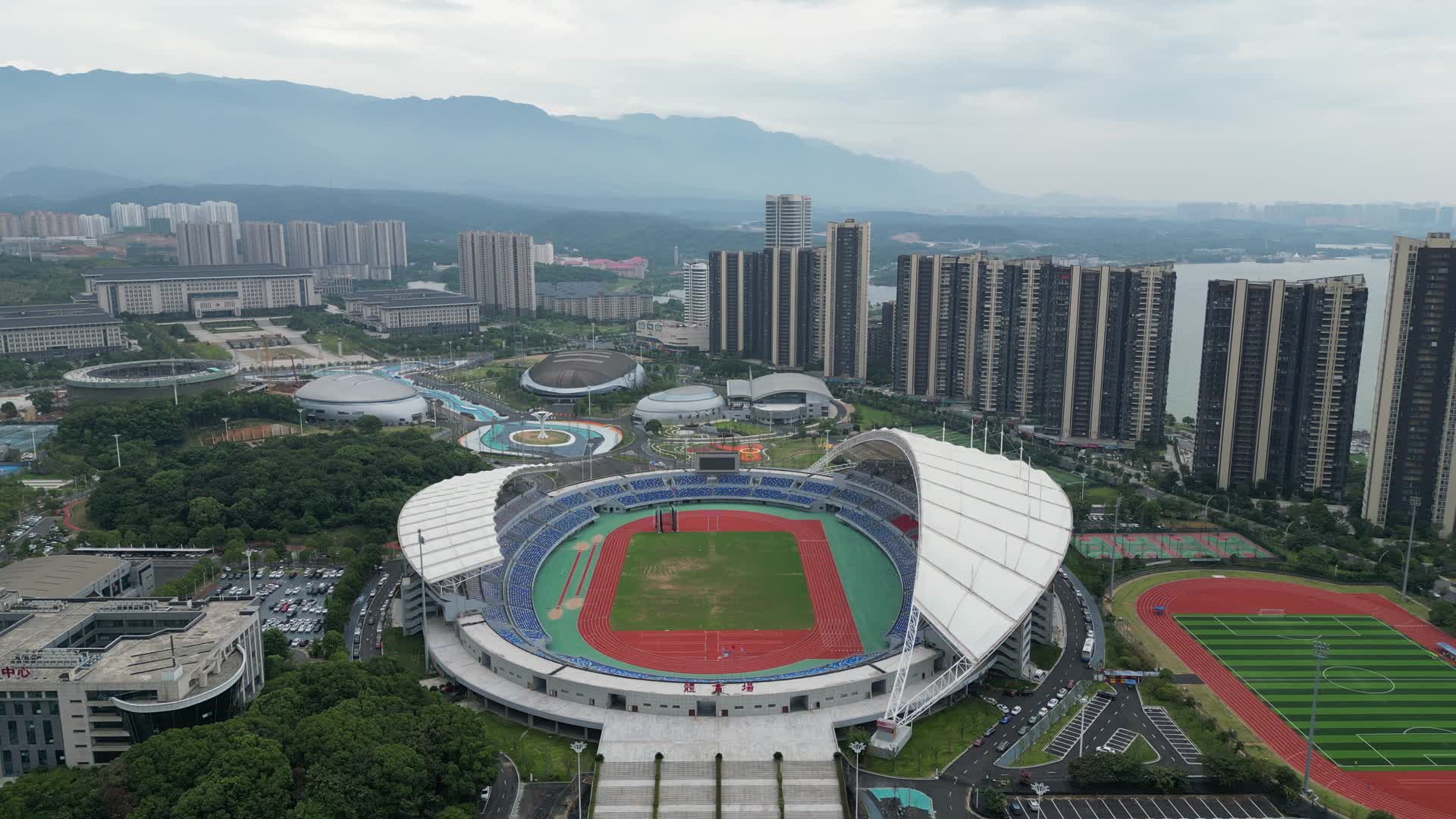 航拍江西九江奥林匹克中心体育馆视频的预览图