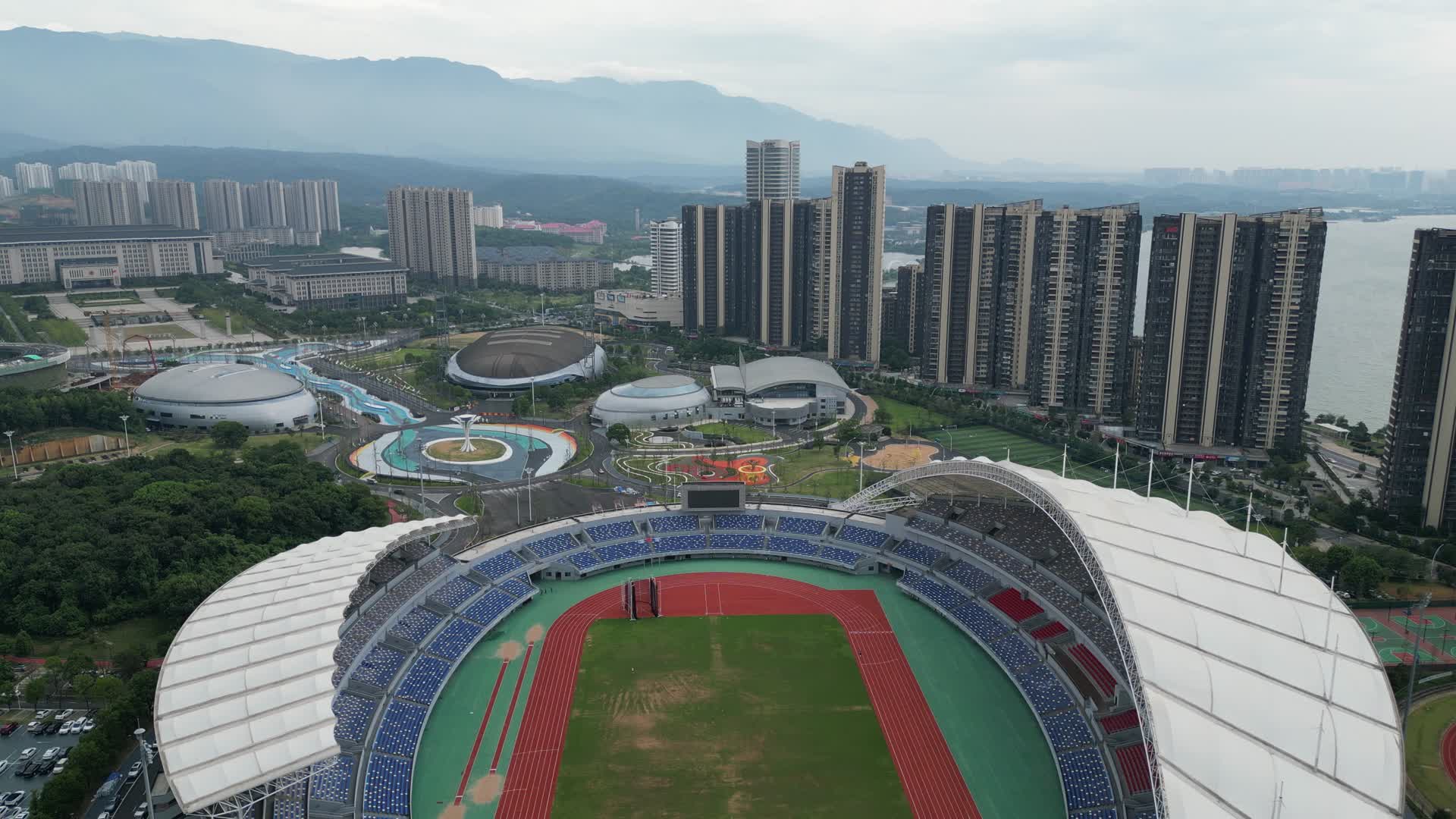 航拍江西九江体育中心体育场视频的预览图
