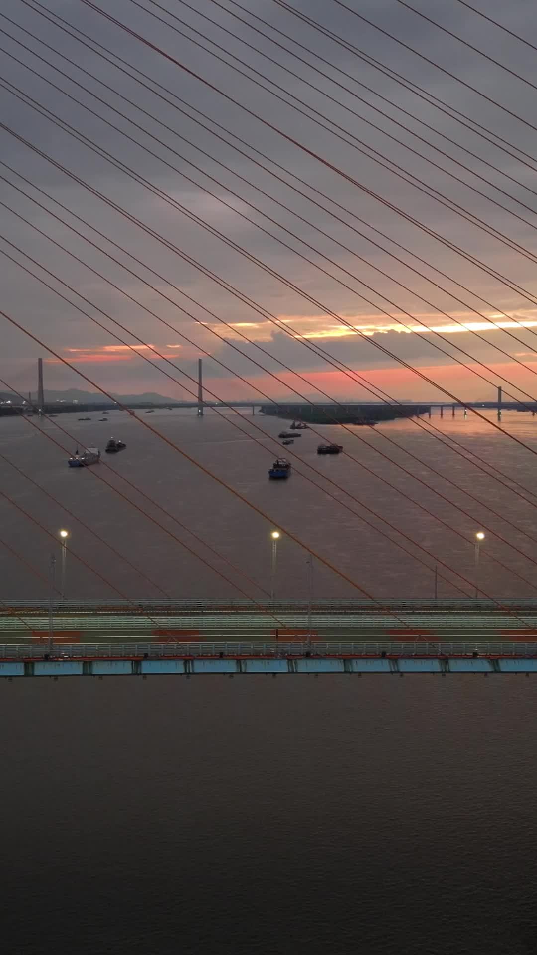 夕阳晚霞长江大桥桥梁车辆行驶竖屏视频的预览图