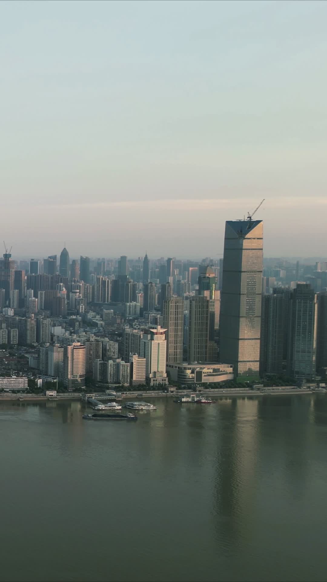 湖北长江两岸高楼建筑竖屏航拍视频的预览图