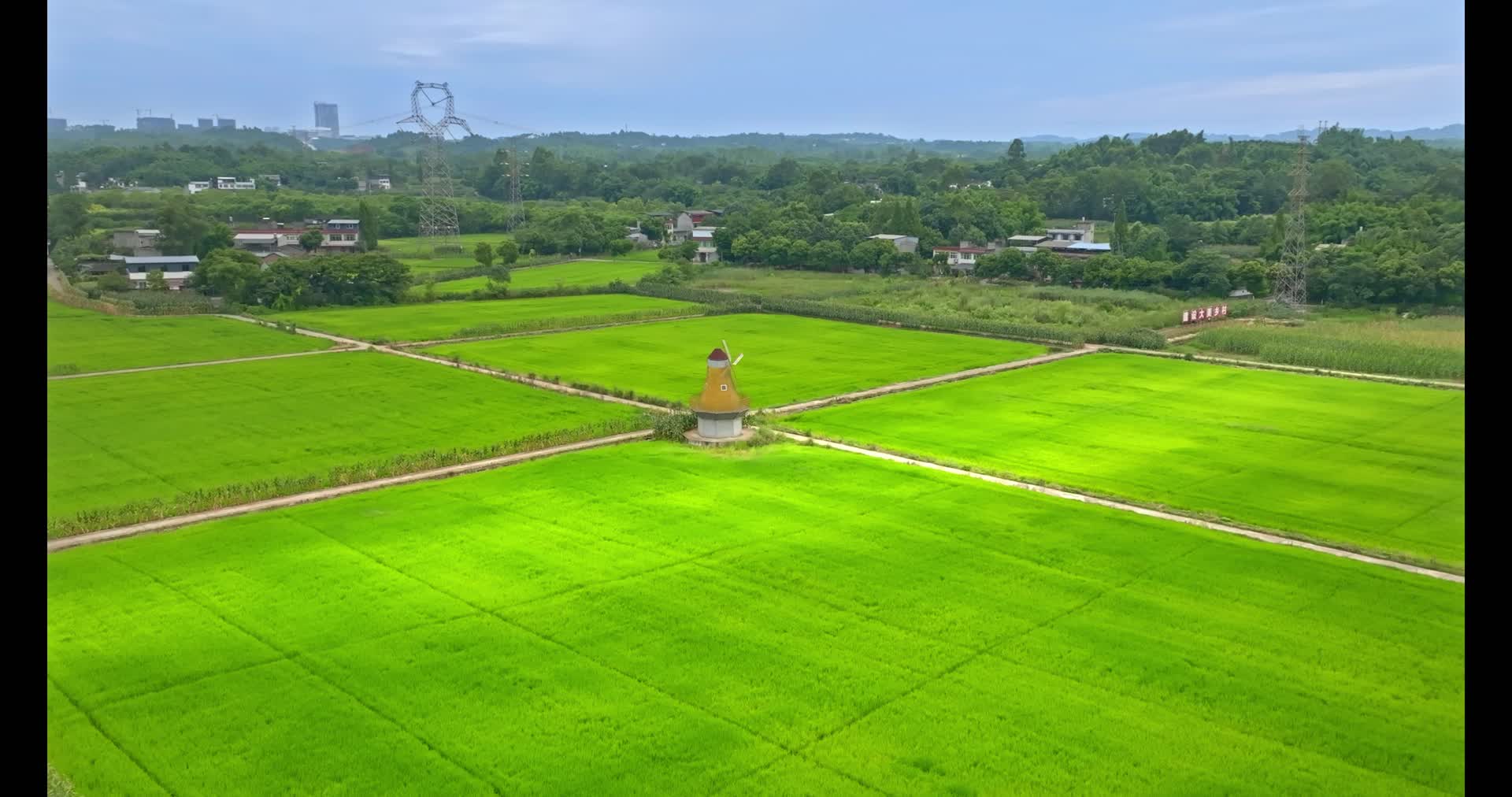 4K高清航拍成都七彩田园麦田风车自然风光视频的预览图