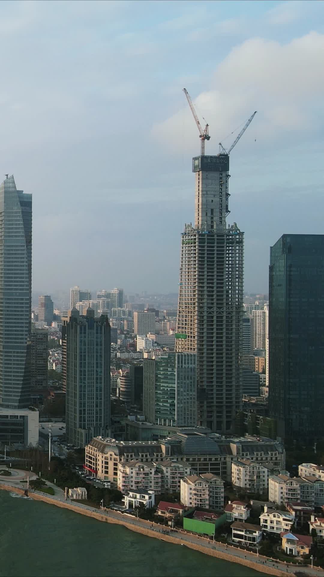 航拍山东青岛城市建设竖屏视频的预览图