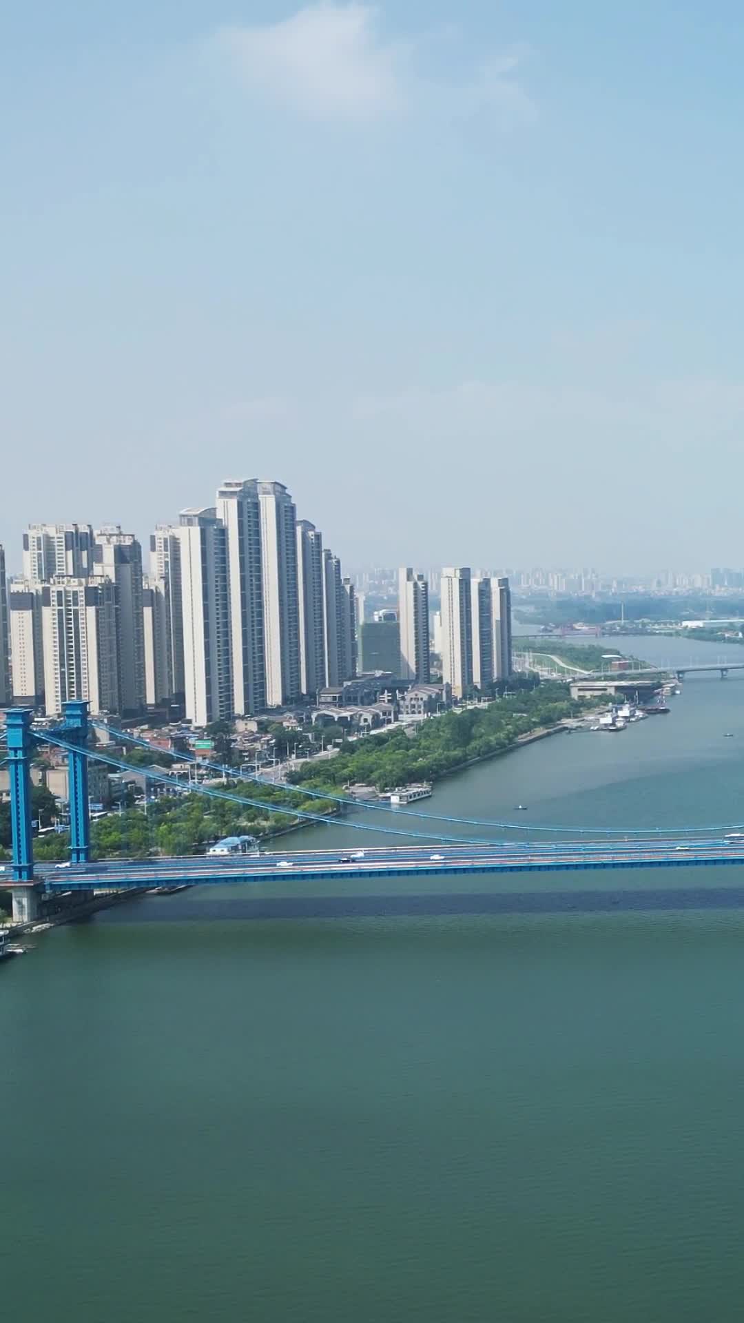 航拍湖北襄阳汉江桥梁交通竖屏视频的预览图