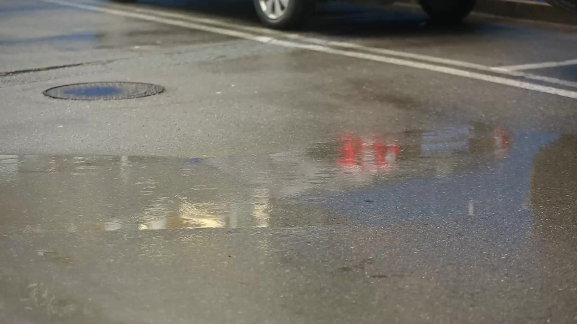 镜头合集下雨天马路路面倒影视频的预览图