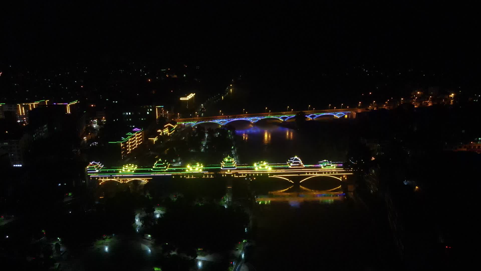 航拍少数民族特色建筑夜景灯光视频的预览图
