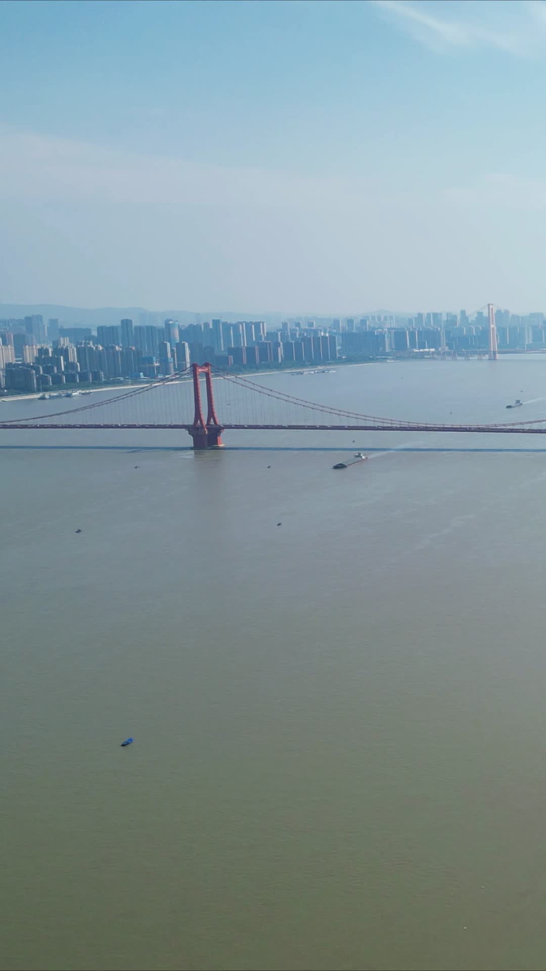 武汉长江清晨迷雾竖屏航拍视频的预览图