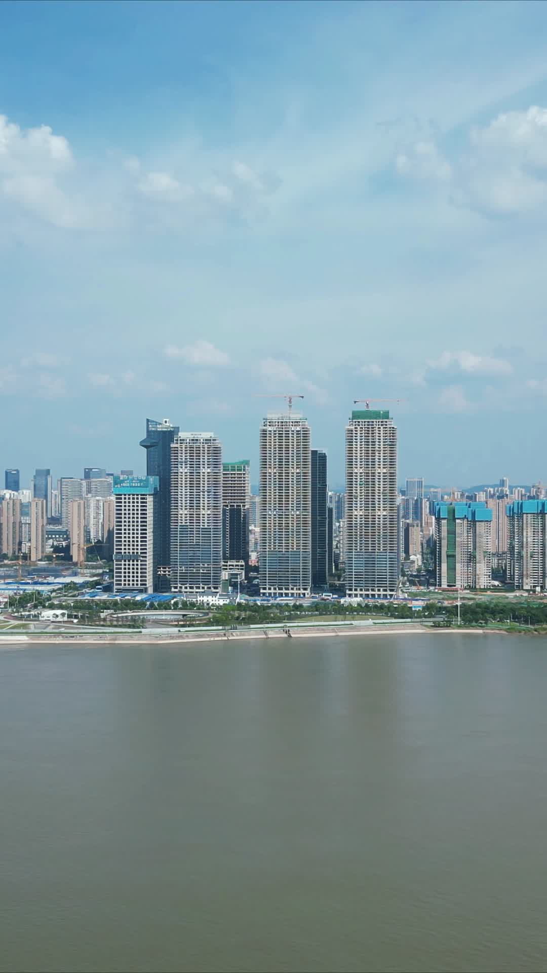 航拍武汉长江边高楼建筑竖屏视频的预览图