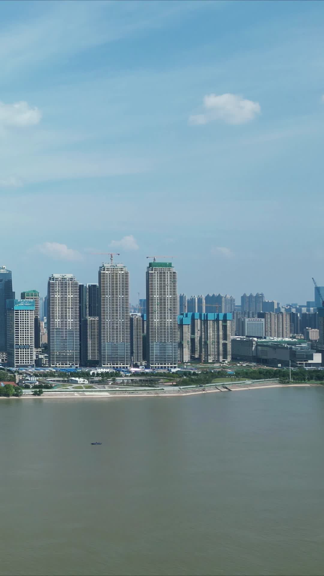 航拍武汉长江边高楼建筑竖屏视频的预览图