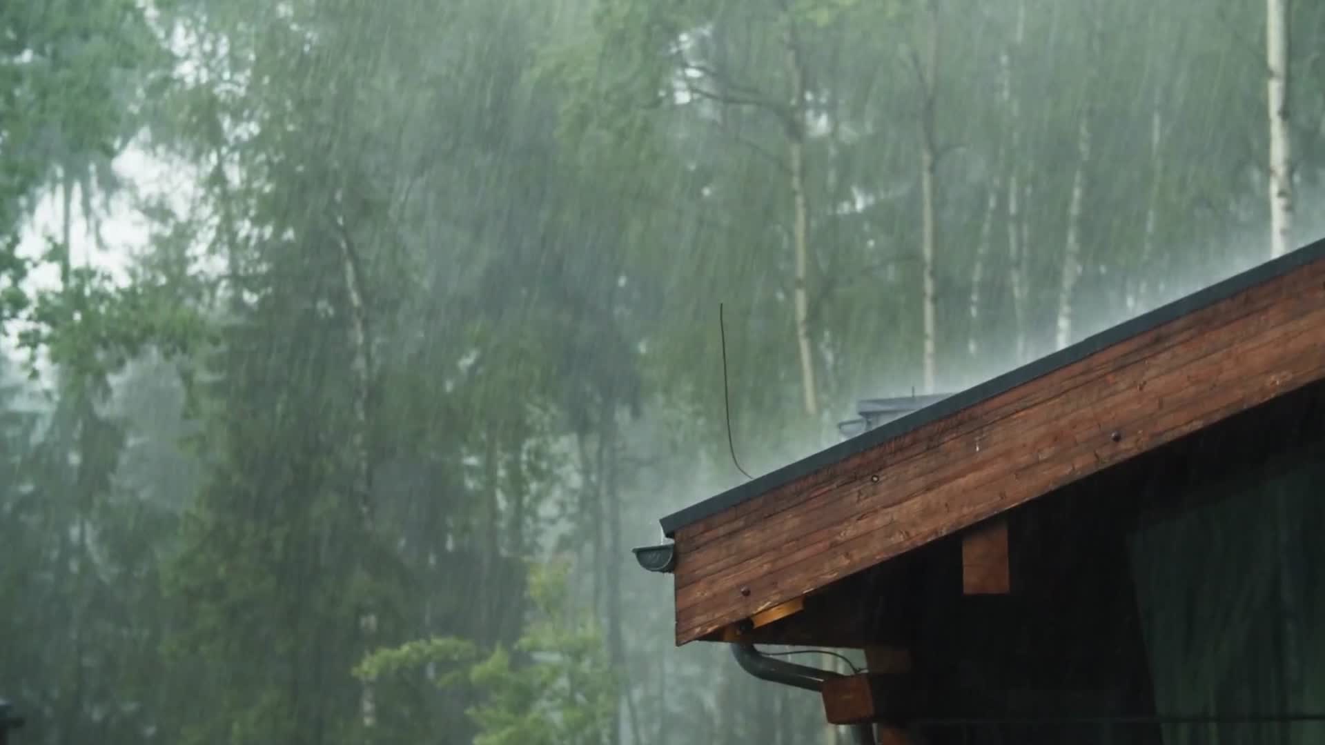 大雨屋檐雨水雨滴水花合集视频的预览图