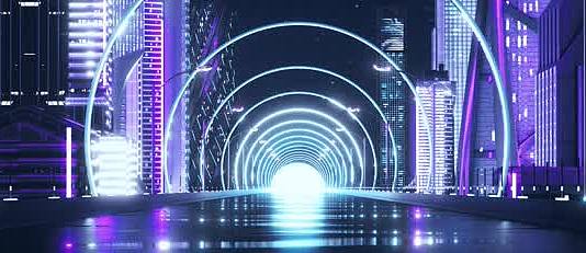 三维渲染城市夜景赛博朋克车辆路跑视频的预览图