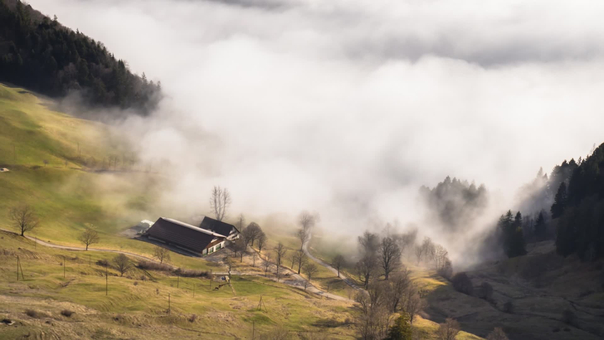 雾房子景观时间间隔起雾雾视频的预览图